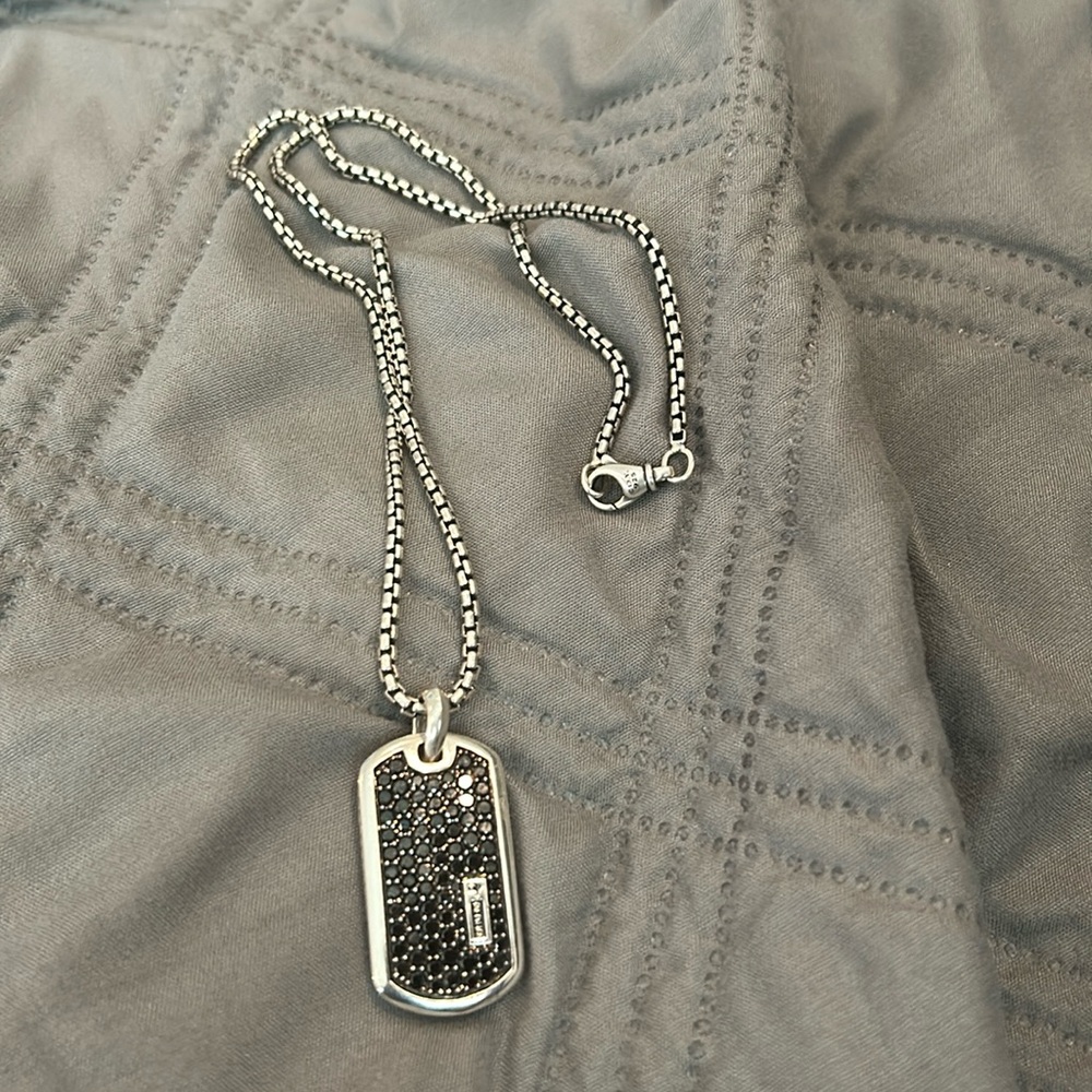 David Yurman black diamond tag pendant with necklace